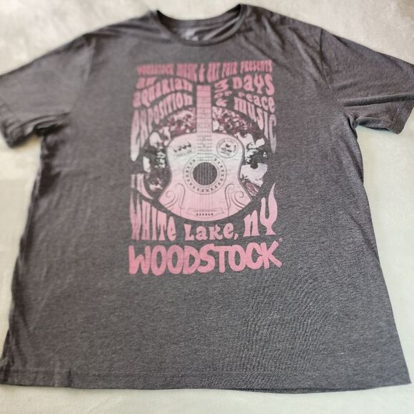 Woodstock Heathered Gray Tshirt With Pink Graphics Suze Large Tall - Picture 1 of 5